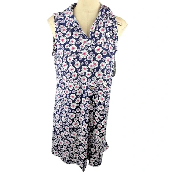 MSK Petite Sleeveless Floral Shirtdress Black White Women's Size PL - Picture 1 of 4